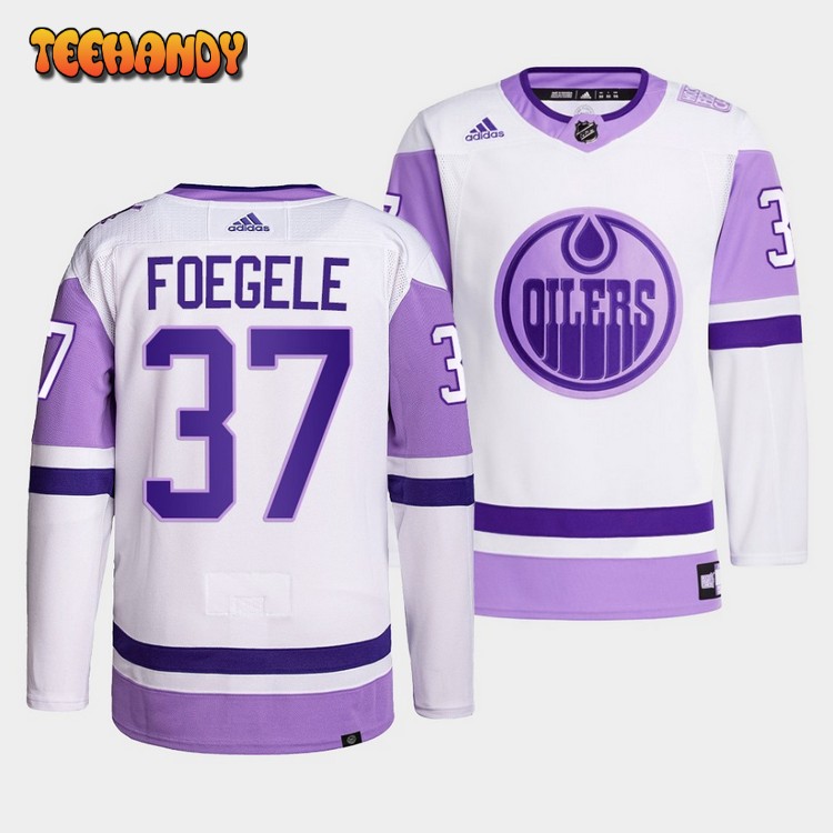 Edmonton Oilers Warren Foegele HockeyFightsCancer White Jersey