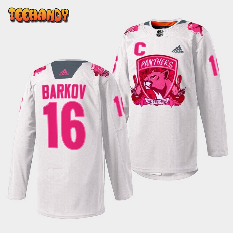 Florida Panthers Aleksander Barkov 2022 Pink in the Rink White Jersey