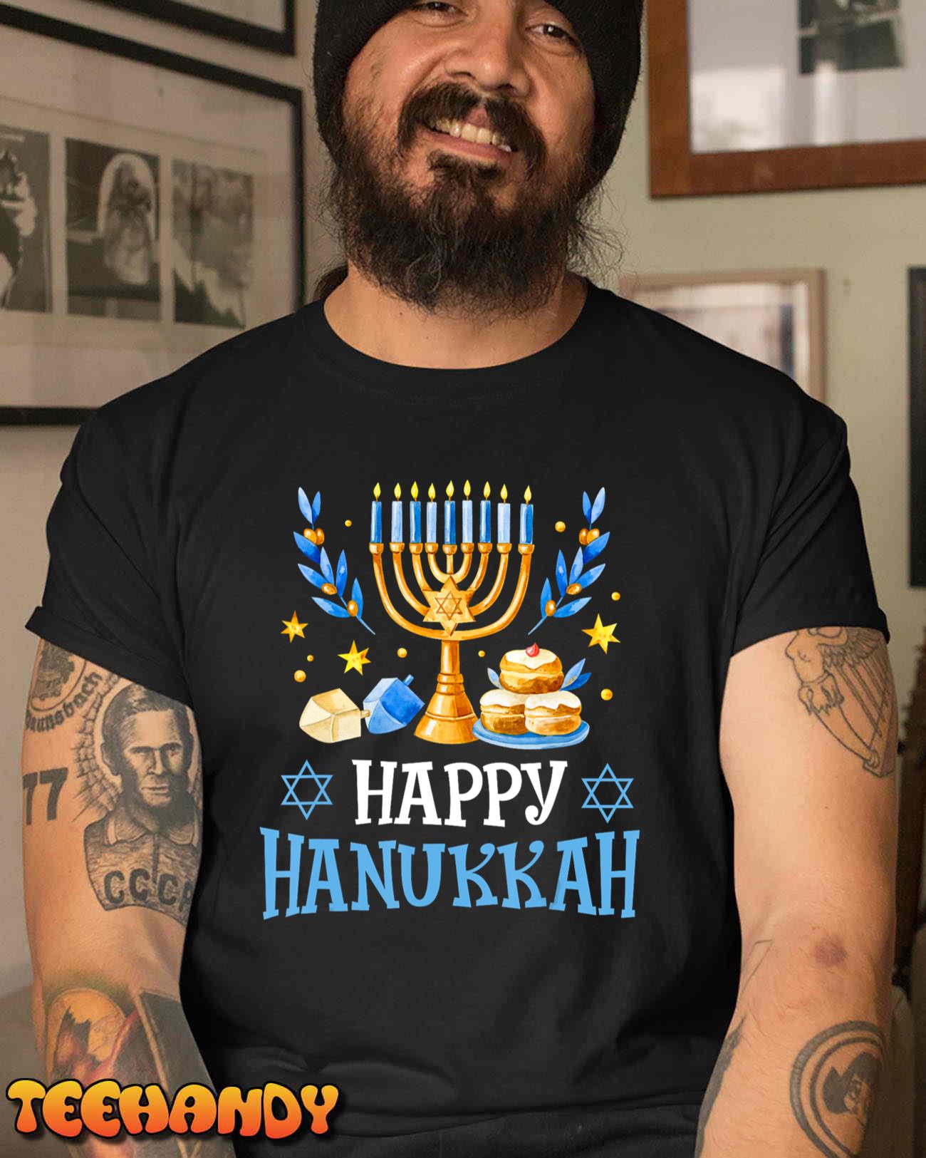 Happy Hanukkah Menorah Chanukah Jewish Men Women Kids T-Shirt