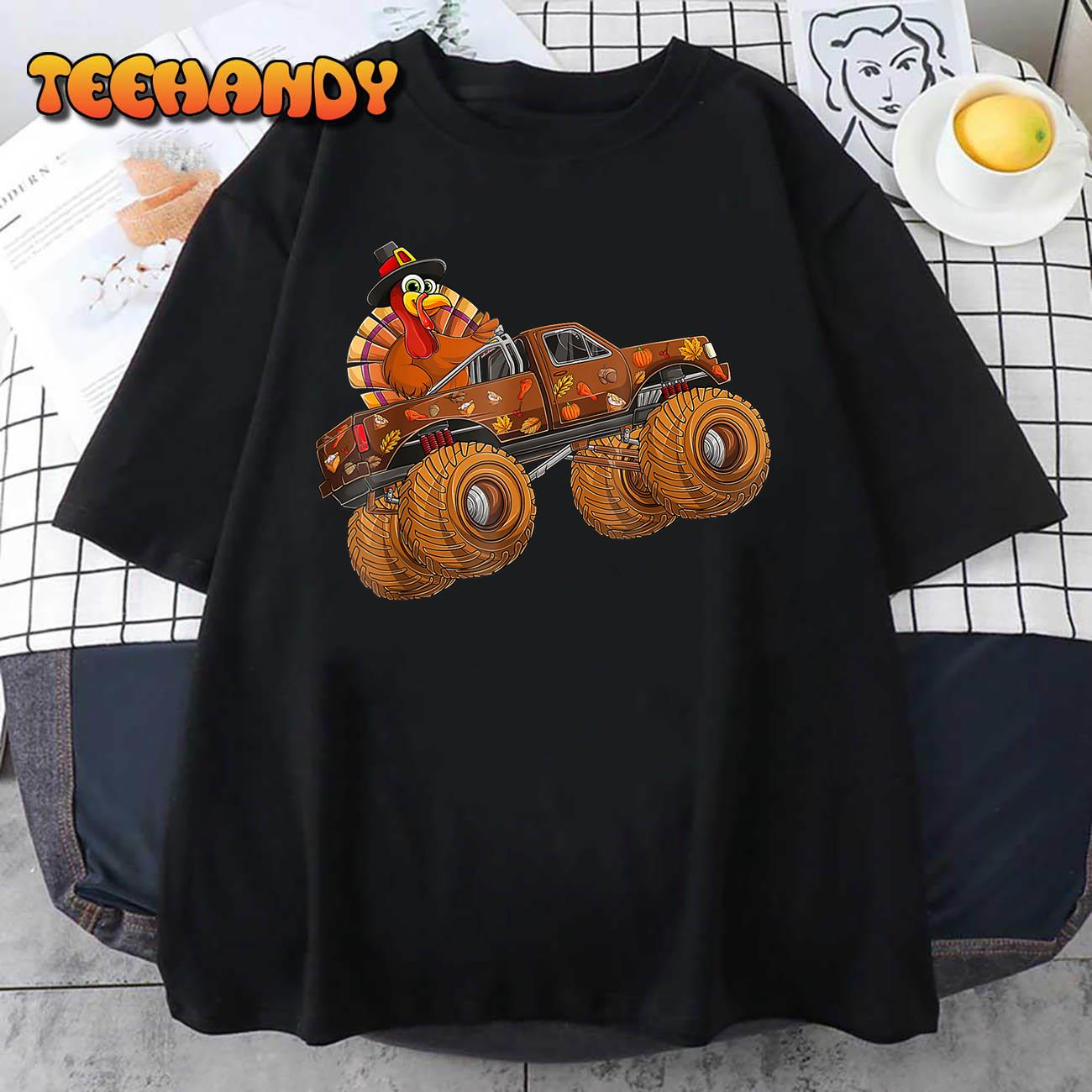 Happy Thanksgiving Riding Monster Truck Turkey Fall Autumn T-Shirt