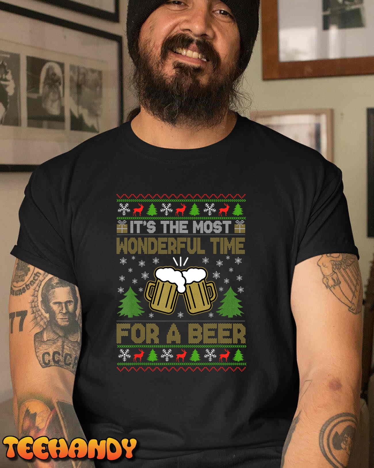 It’s The Most Wonderful Time For A Beer Santa Ugly Christmas T-Shirt