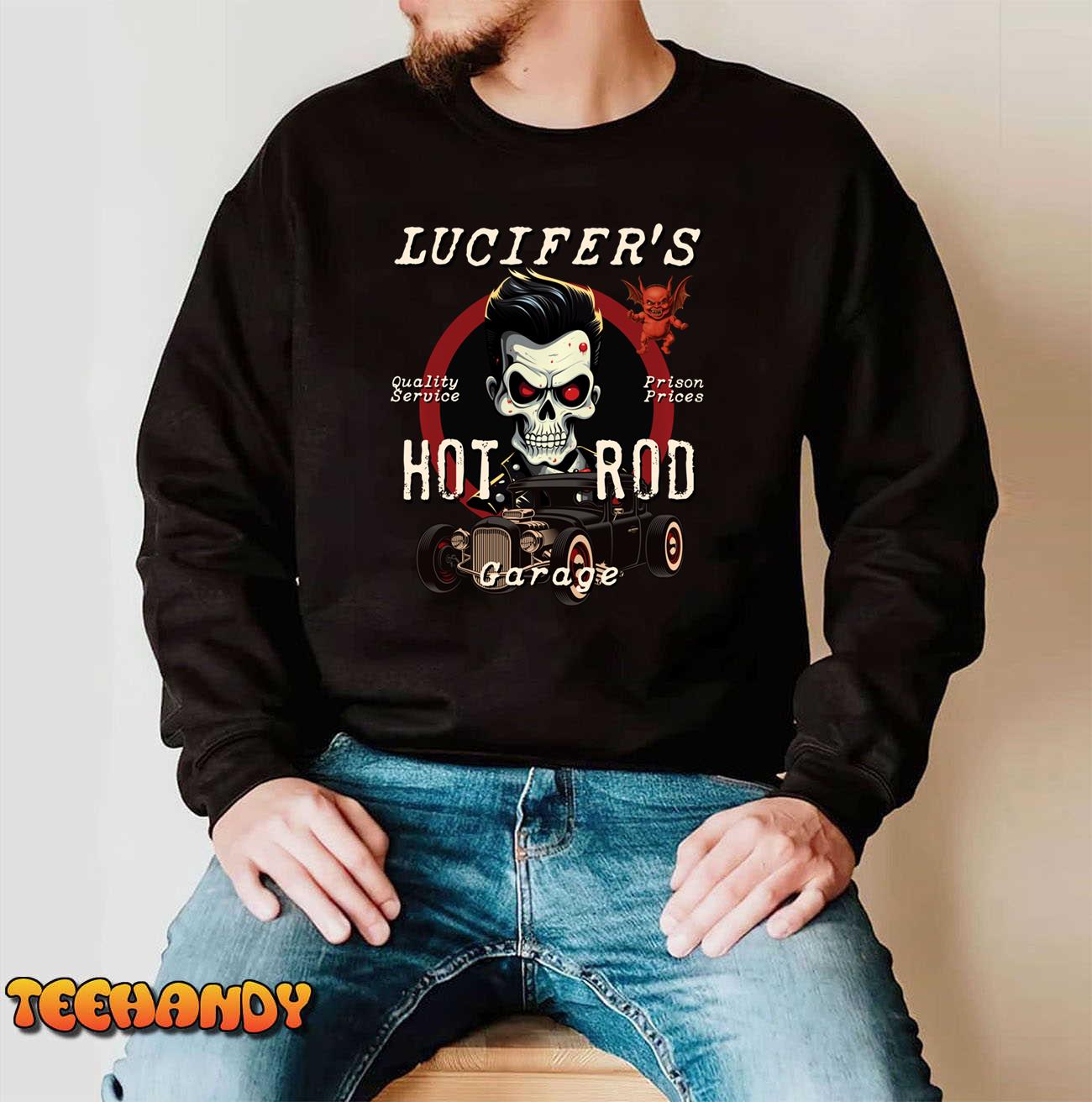 Lucifer’s Hot Rod Garage Biker Rockabilly Skull Retro Pullover Hoodie