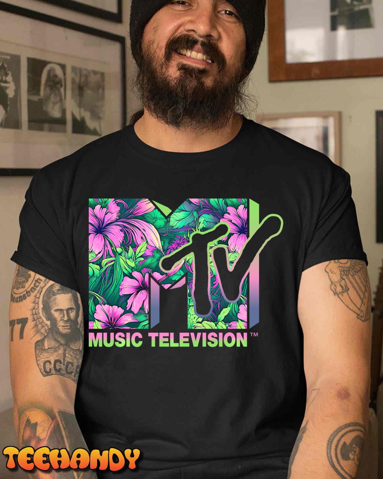 Mademark x MTV – MTV Logo Bold and Bright Tropical Floral Pattern Sweatshirt