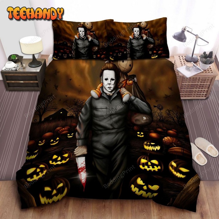 Michael Myers And Scary Doll In Pumpkin Patch Bedding Sets