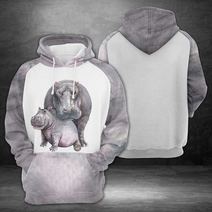 Mom And Baby Hippo 3D Printed Hoodie Zipper Hoodie