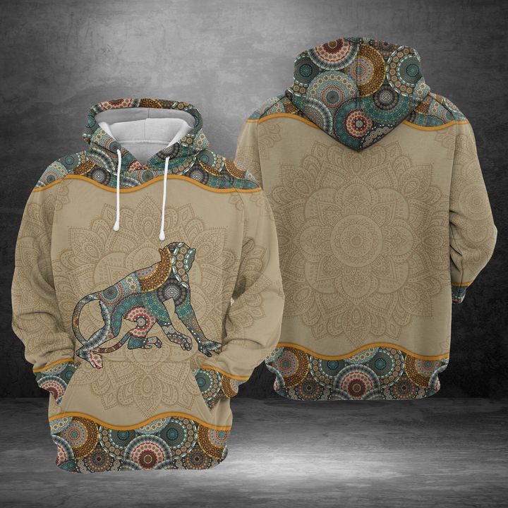 Monkey Mandala 3D Printed Hoodie Zipper Hoodie