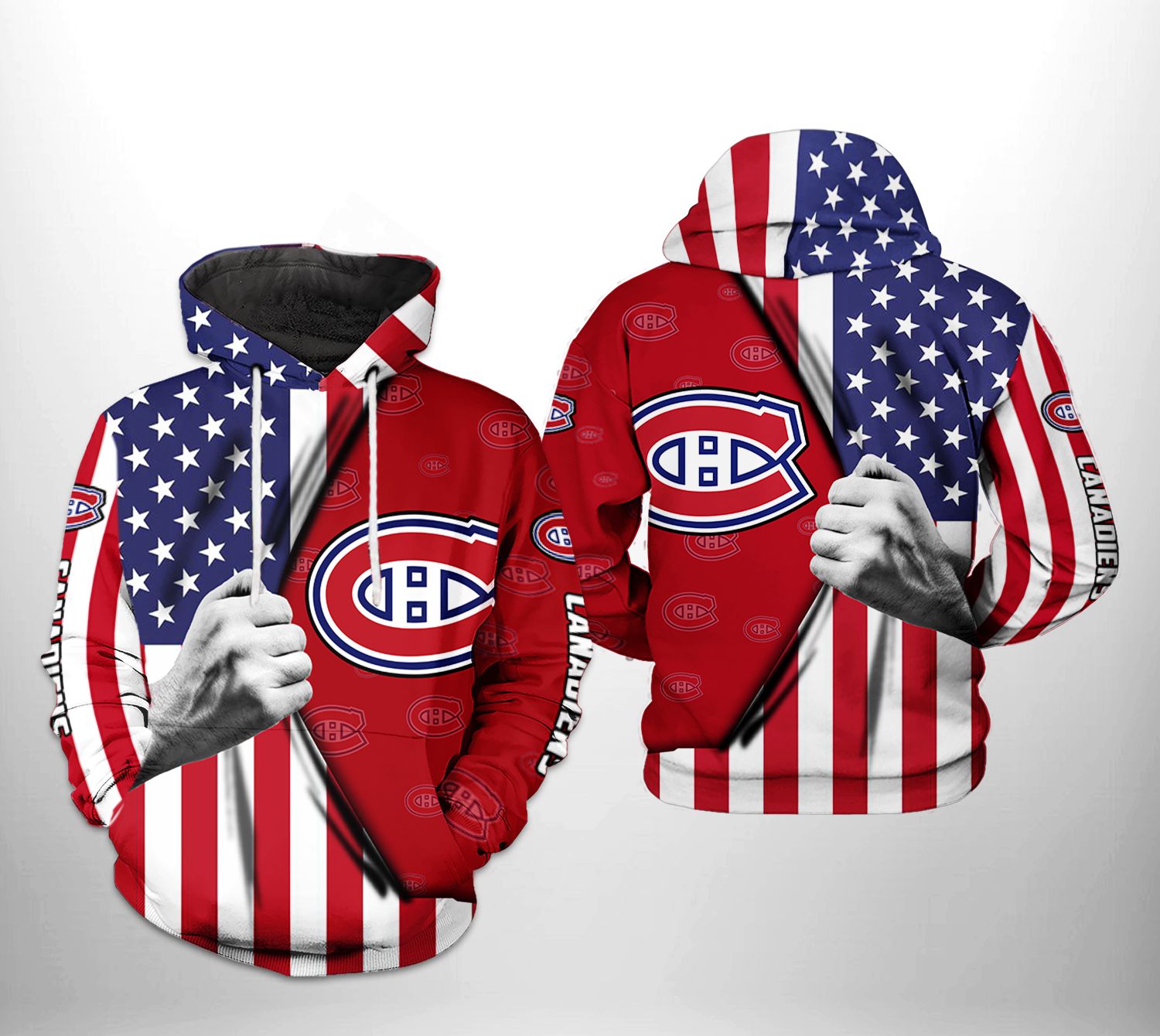 Montral Canadiens NHL US FLag 3D Printed Hoodie Zipper Hoodie