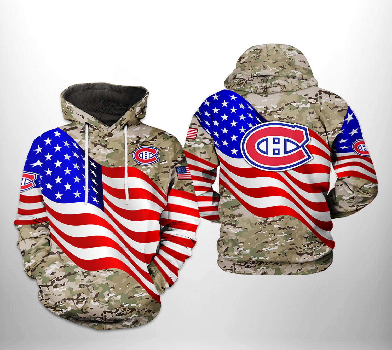 Montral Canadiens NHL US FLag Camo Veteran 3D Printed Hoodie