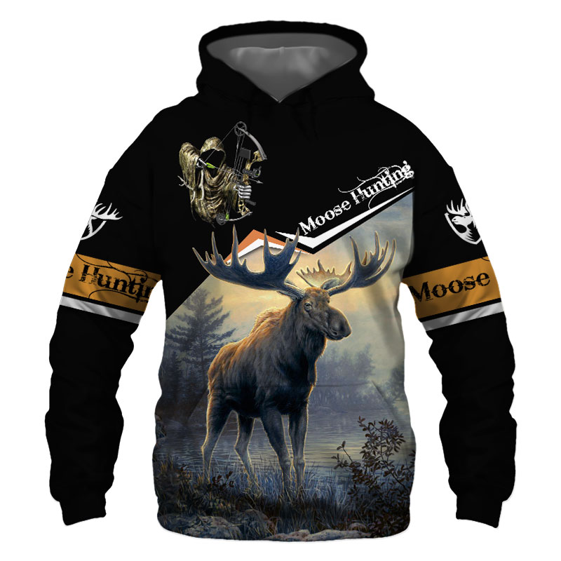 Moose Hunting Black 3D Printed Hoodie Zipper Hoodie