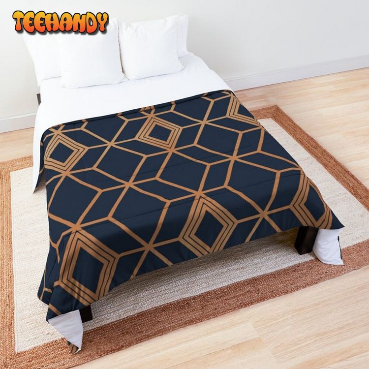 Navy &amp Copper Geo Duvet Cover