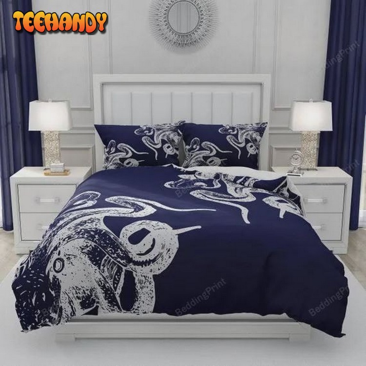 Navy Blue Octopus Bed Sheets Duvet Cover Bedding Sets