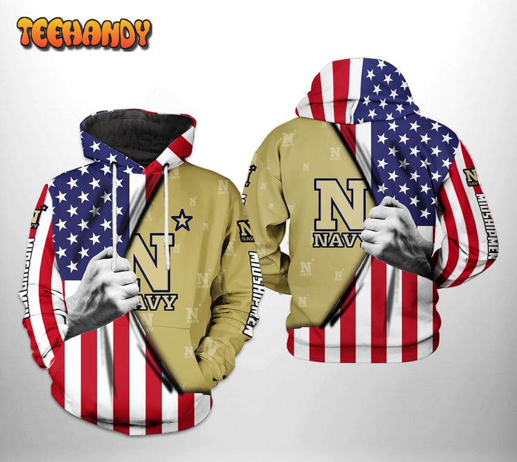 Navy Midshipmen NCAA US Flag 3D Printed Hoodie Zipper Hoodie