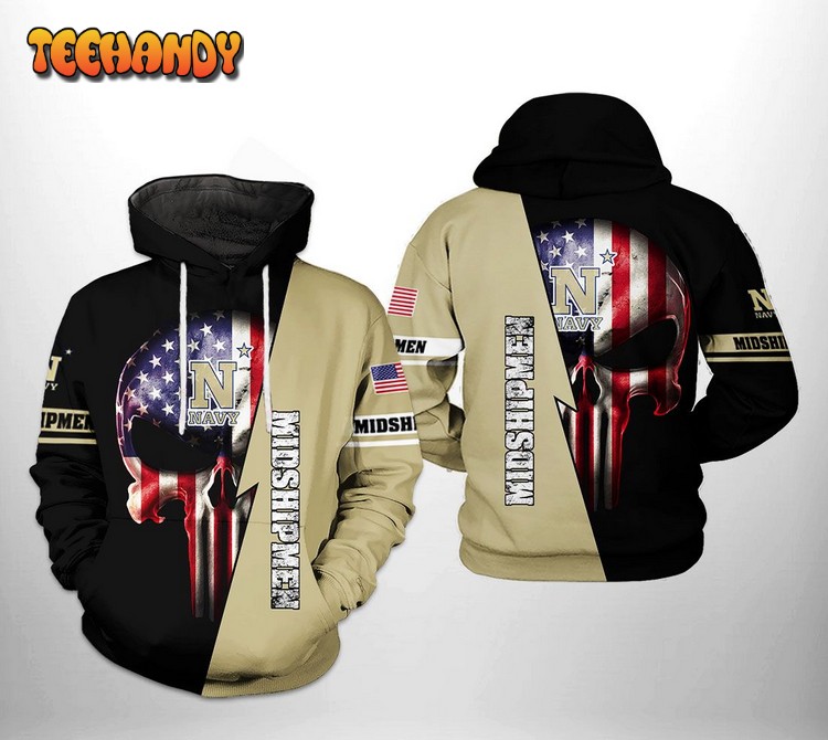 Navy Midshipmen NCAA US Flag Skull 3D Printed Hoodie