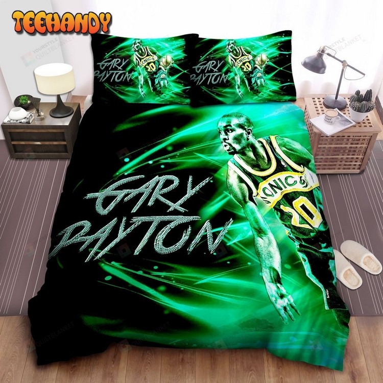 Nba Legend Gary Payton Digital Art In Green Theme Bedding Sets