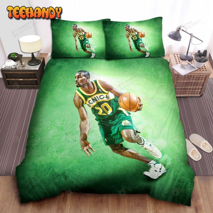 Nba Legend Gary Payton In Green Background Bedding Sets