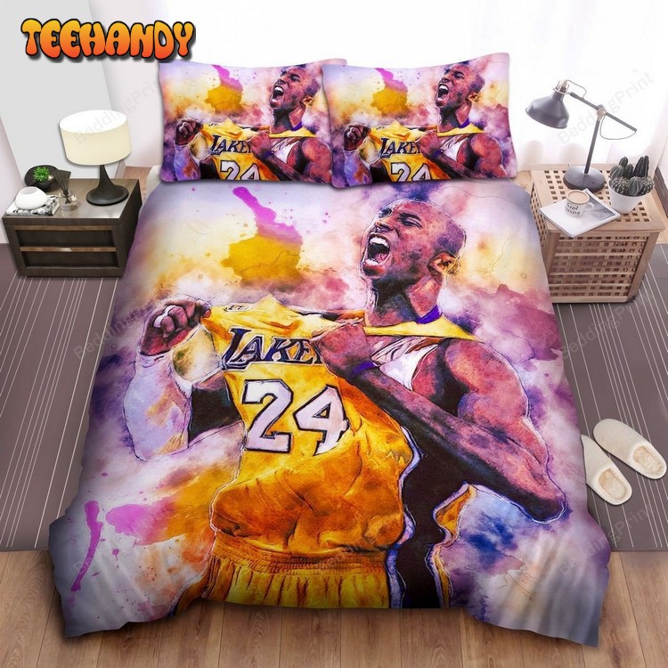 Nba Legend Kobe Bryant Celebrating In Watercolor Art Bedding Sets