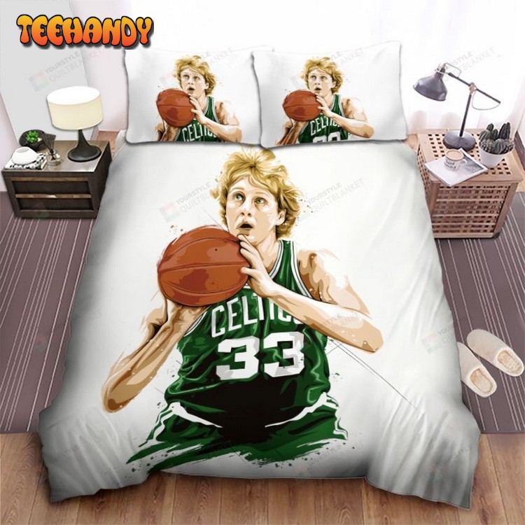 Nba Legend Larry Bird In Digital Art Portrait Spread Comforter Bedding Sets