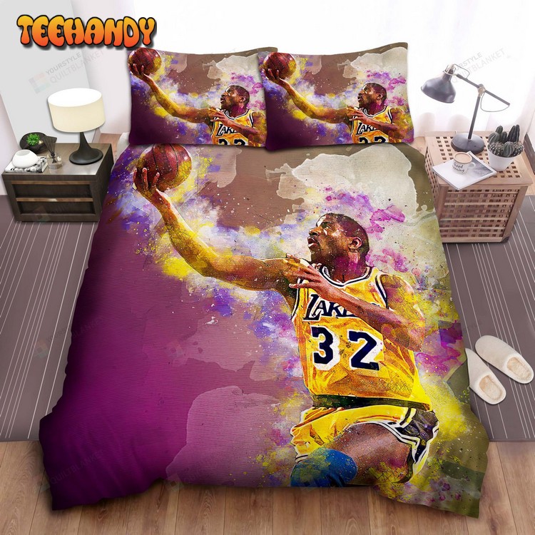 Nba Legend Los Angeles Lakers Magic Johnson In Watercolor Bedding Sets