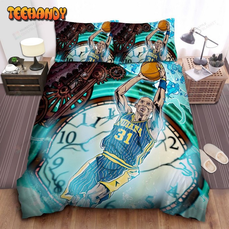 Nba Legend Reggie Miller Dunking In Cartoon Art Bedding Sets