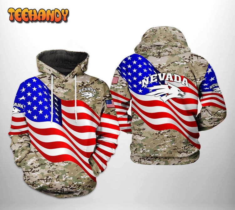 Nevada Wolf Pack NCAA US Flag Camo Veteran 3D Printed Hoodie