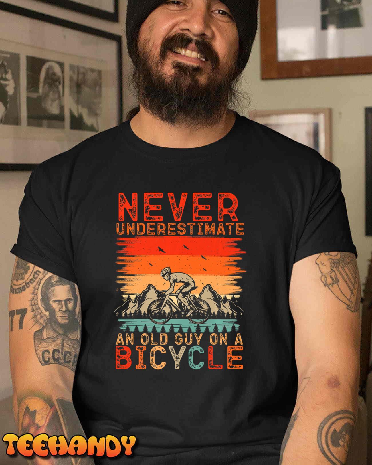 Never Underestimate An Old Guy On A Bicycle Funny Cycling Premium T-Shirt