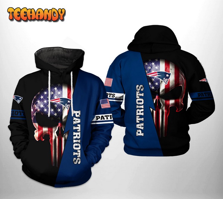 New England Patriots NFL US Flag Skull Team 3D Printed Hoodie