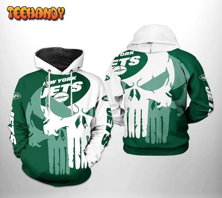 New York Jets NFL Team Skull 3D Printed Hoodie Zipper Hoodie