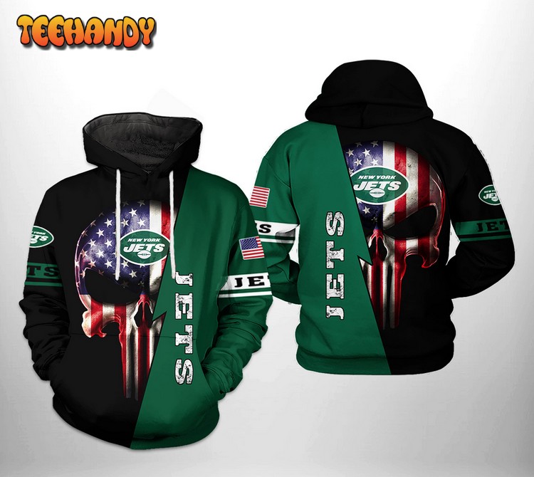 New York Jets NFL US Flag Skull Team 3D Printed Hoodie Zipper Hoodie