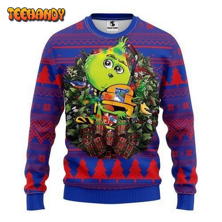 New York Rangers Grinch Hug Ugly Christmas Sweater