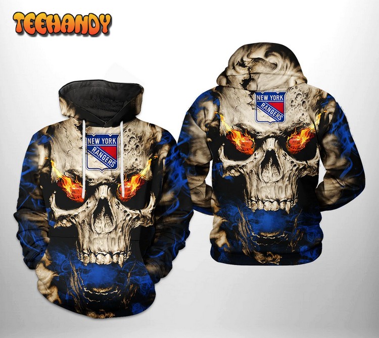 New York Rangers NHL Skull 3D Printed Hoodie Zipper Hoodie