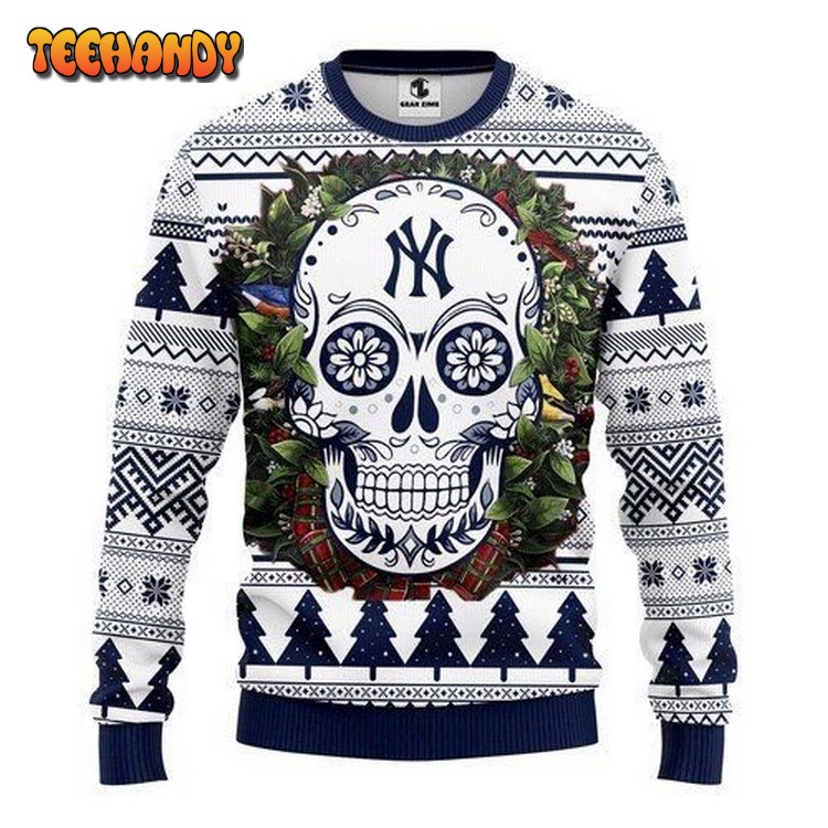 New York Yankees Skull Flower Ugly Christmas Sweater