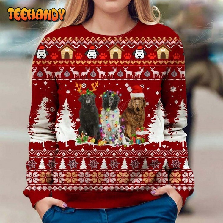 Newfoundland Dog Ugly Christmas Sweater, All Over Print Sweatshirt