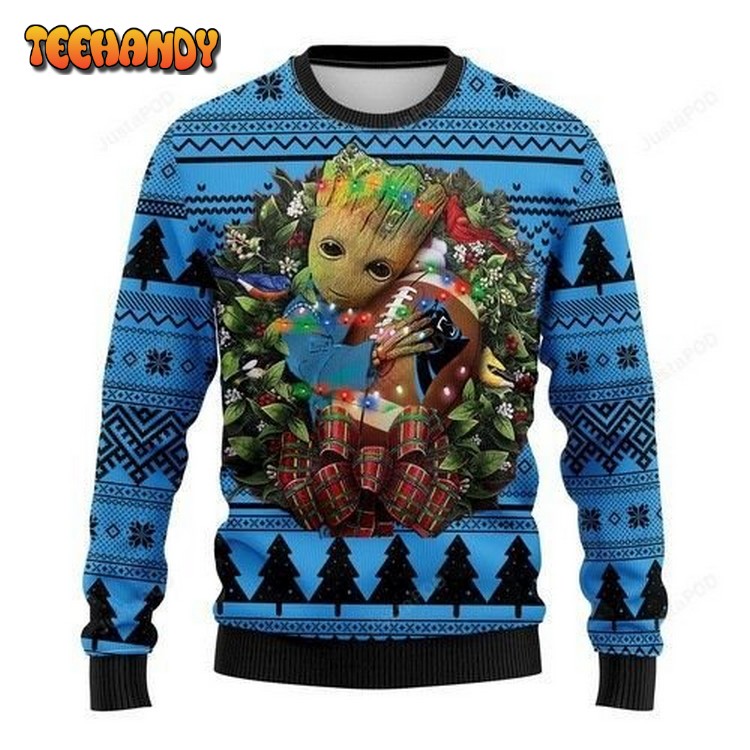 Nfl Carolina Panthers Groot Hug Ugly Christmas Sweater