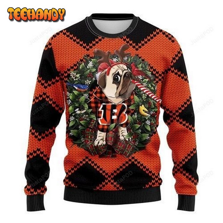 Nfl Cincinnati Bengals Pug Dog Ugly Christmas Sweater