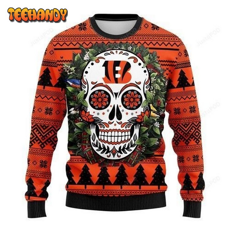 Nfl Cincinnati Bengals Skull Flower Ugly Christmas Sweater