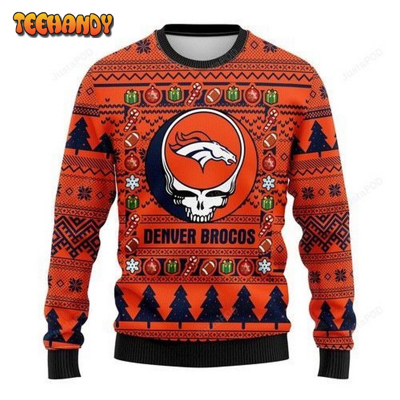 Nfl Denver Brocos Grateful Dead Ugly Christmas Sweater