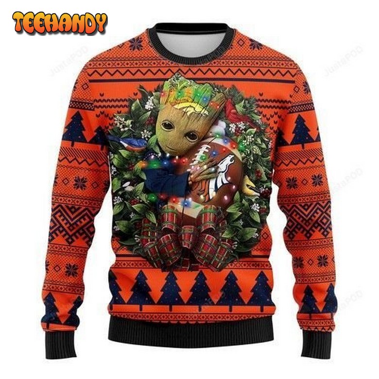 Nfl Denver Brocos Groot Hug Ugly Christmas Sweater