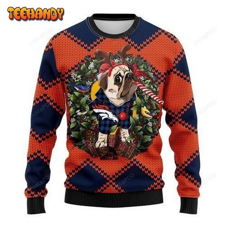 Nfl Denver Brocos Pug Dog Ugly Christmas Sweater