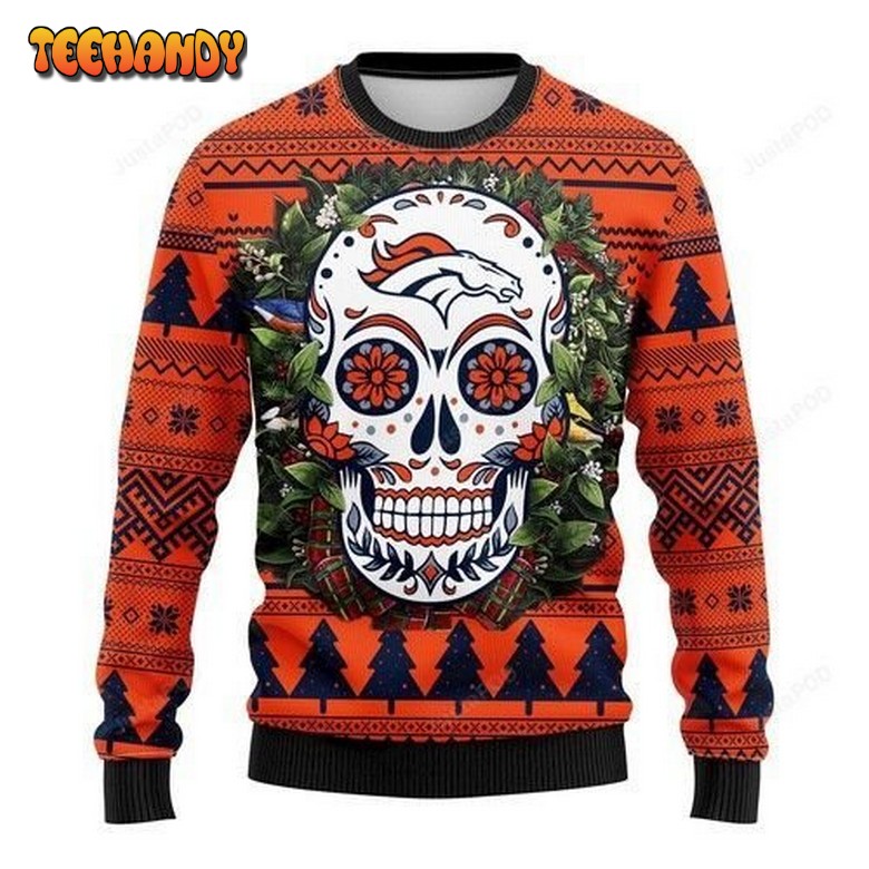 Nfl Denver Brocos Skull Ugly Christmas Sweater