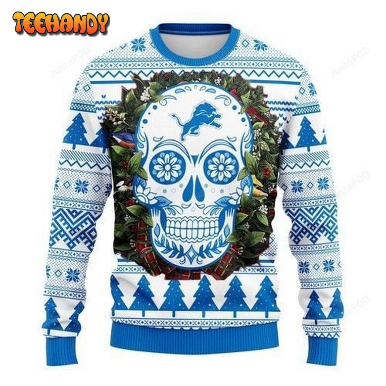 Nfl Detroit Lions Skull Flower Ugly Christmas Sweater