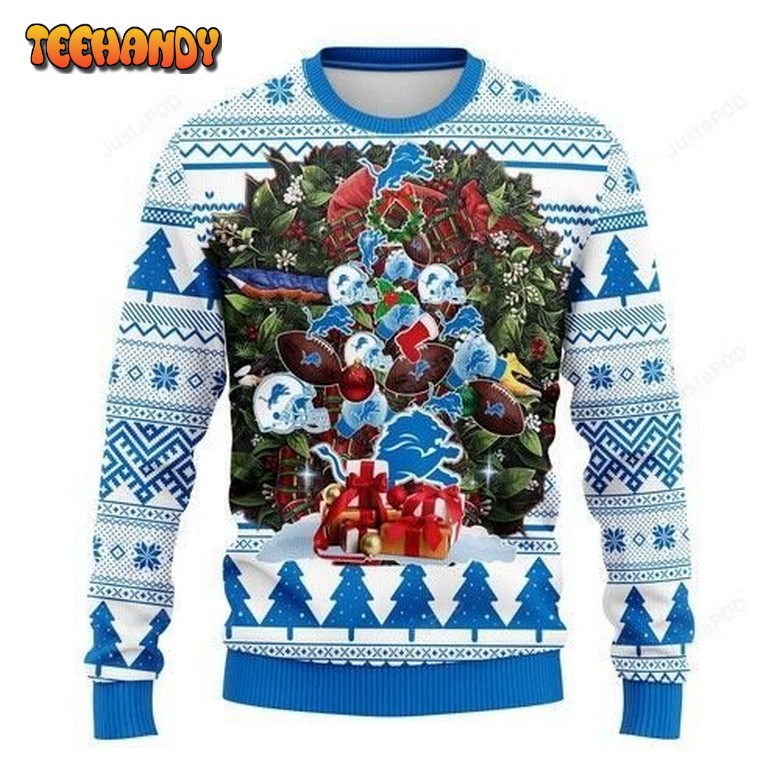 Nfl Detroit Lions Tree Christmas Ugly Christmas Sweater