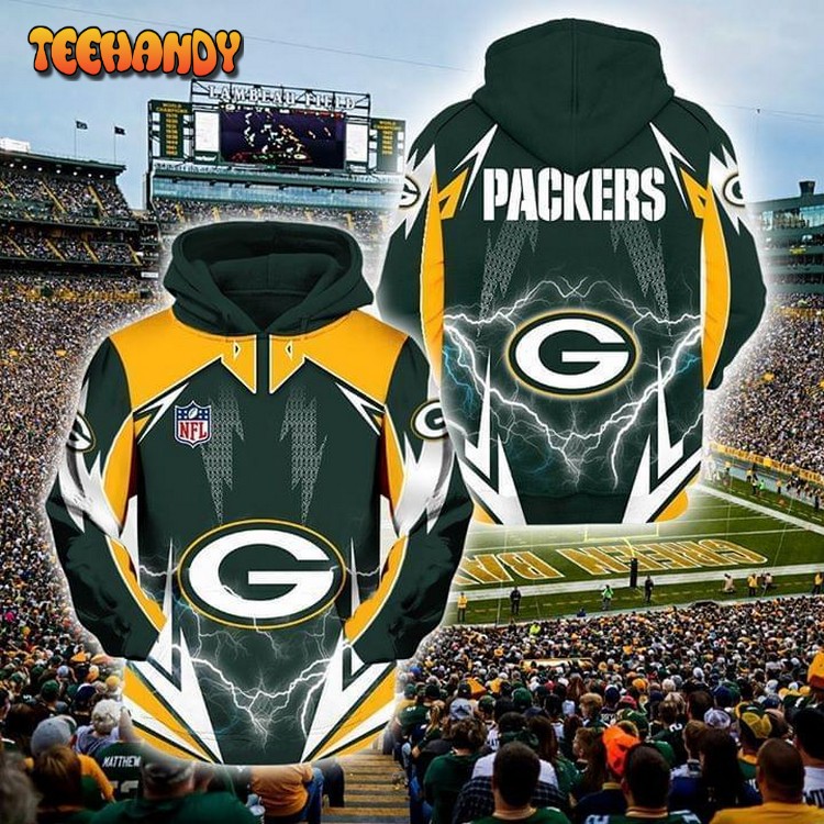 Nfl Green Bay Packers Lightning 3D Printed Hoodie Zipper Hoodie