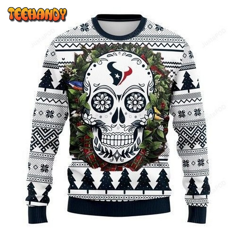 Nfl Houston Texans Skull Flower Ugly Christmas Sweater