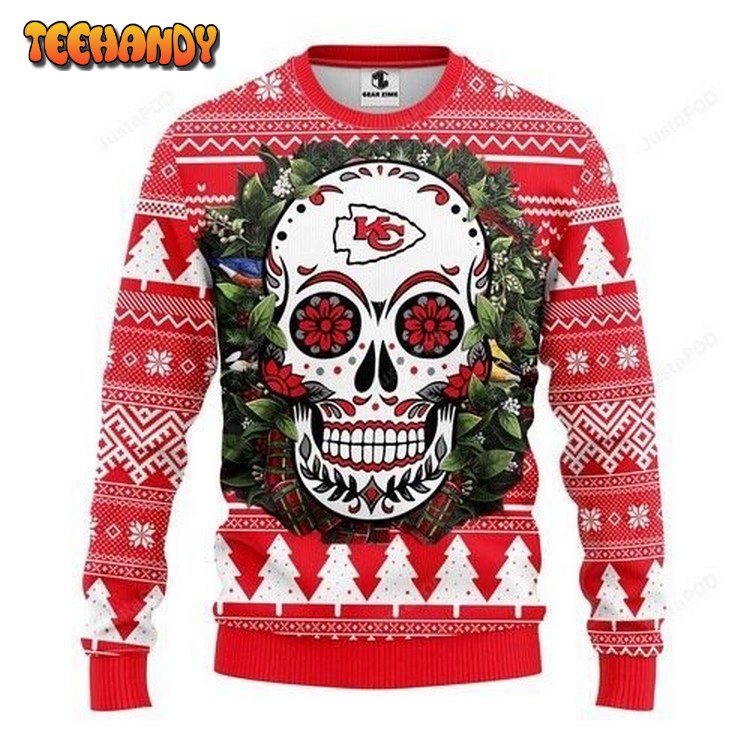 Nfl Kansas City Chiefs Skull Flower Ugly Christmas Sweater