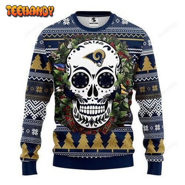 Nfl Los Angeles Rams Skull Flower Ugly Christmas Sweater