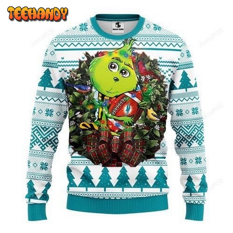 Nfl Miami Dolphins Grinch Hug Ugly Christmas Sweater