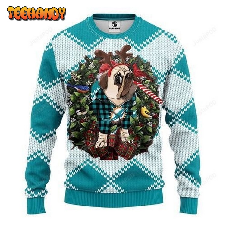 Nfl Miami Dolphins Pug Dog Ugly Christmas Sweater