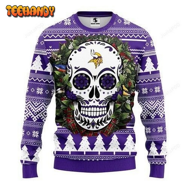 Nfl Minnesota Vikings Skull Flower Ugly Christmas Sweater