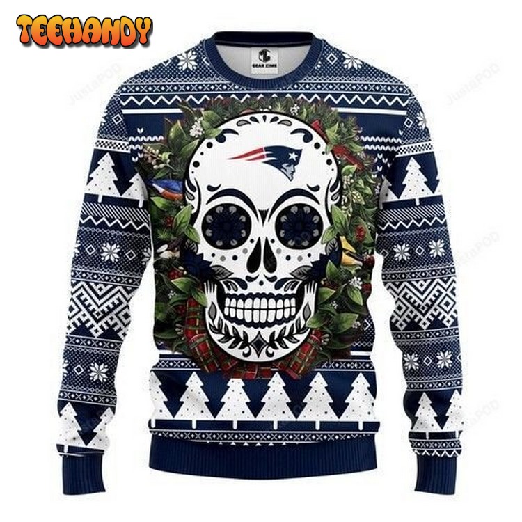 Nfl New England Patriots Skull Flower Ugly Christmas Sweater