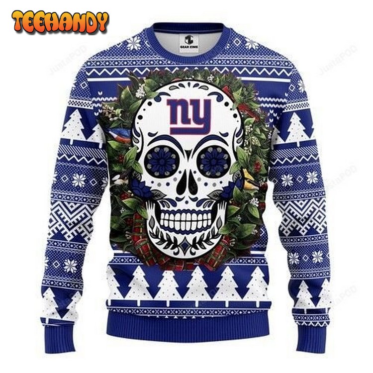 Nfl New York Giants Skull Flower Ugly Christmas Sweater